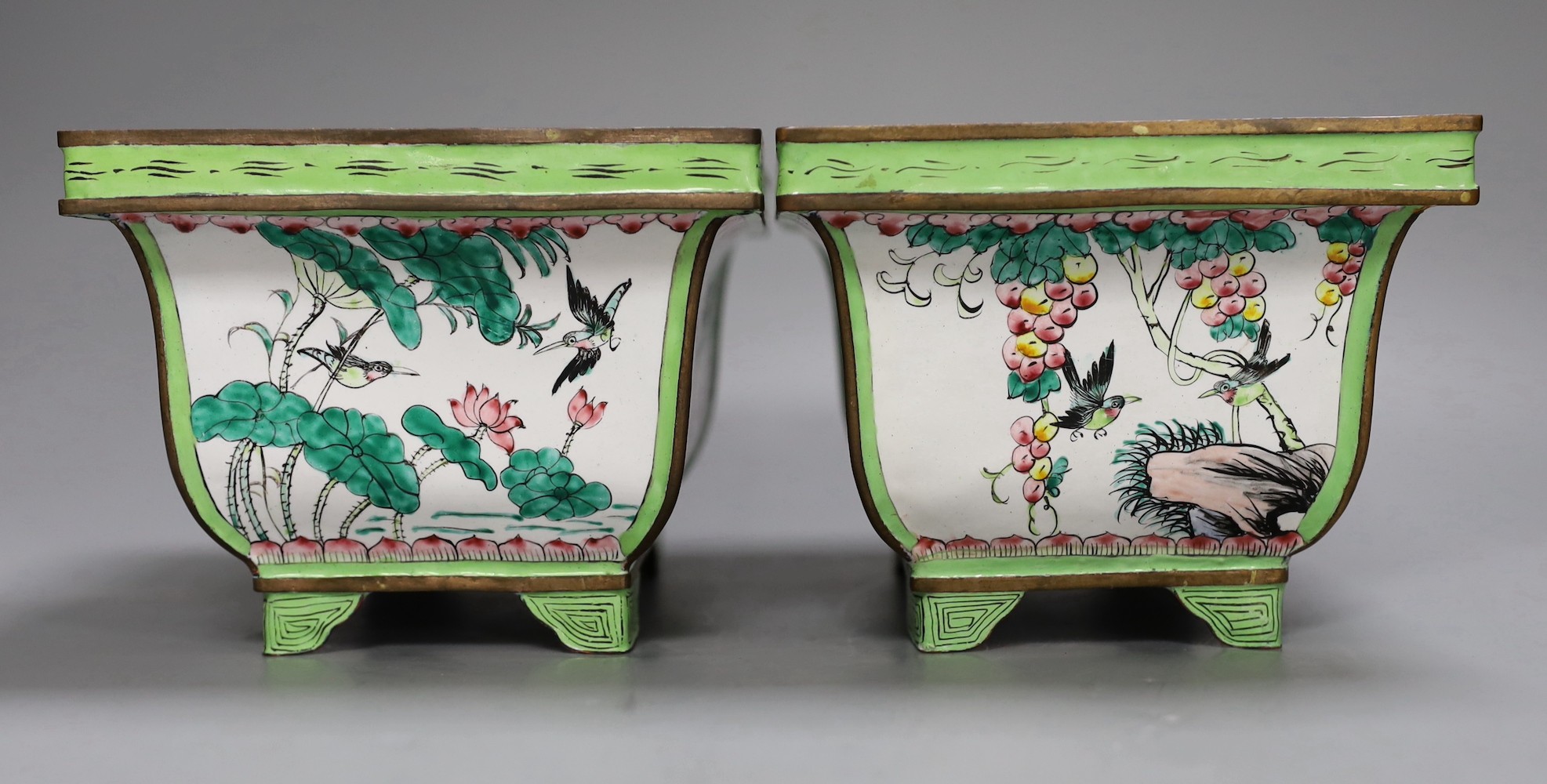 A pair of 20th century Chinese Guangzhou enamel planters, 21cm